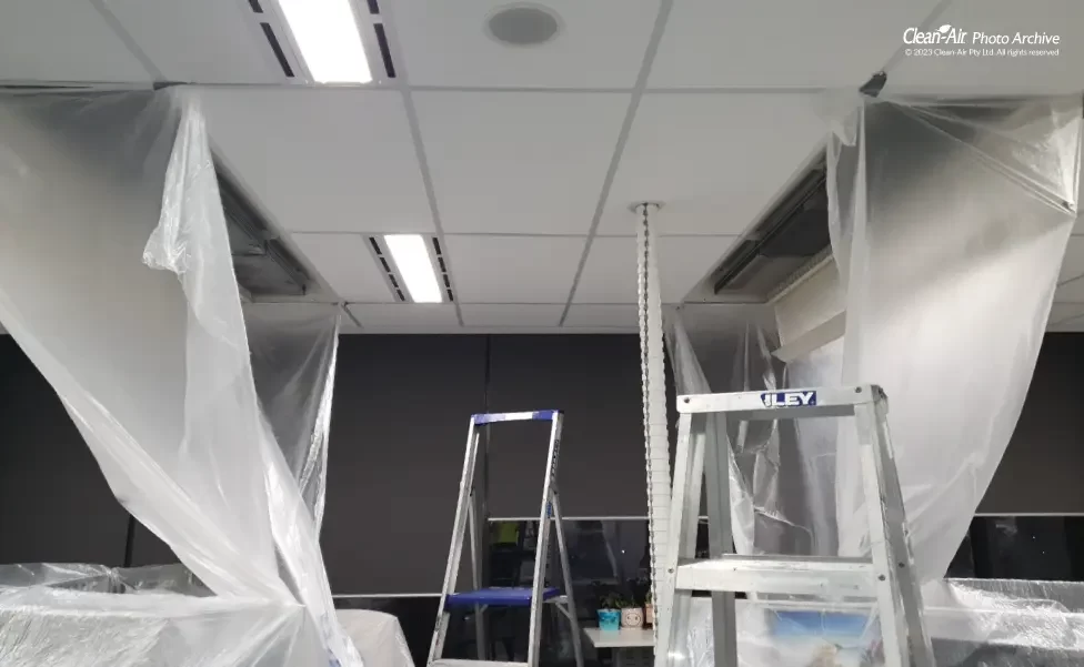 containment preparation for chilled beam cleaning