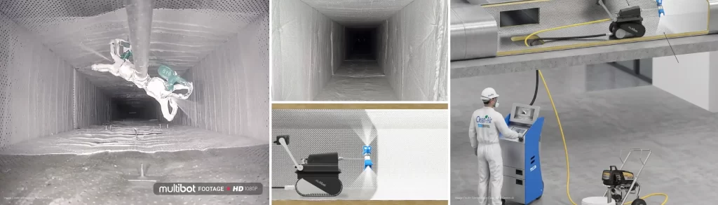 multibot spraying antimicrobial duct sealant in HVAC