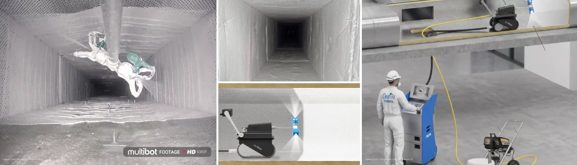 multibot spraying antimicrobial duct sealant in HVAC